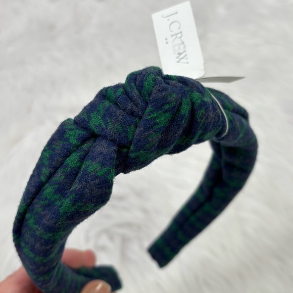 🏷️NWT J. Crew Factory Houndstooth Knot Headband Wool Blend Spruce & Antique Navy - Picture 3 of 11